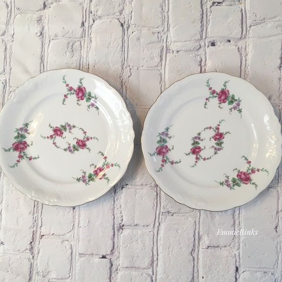 Vtg 1940s Wawel Fine Porcelain Rose Garden Gold Trim Bread & Butter Plates (2) - Picture 12 of 16